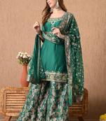 Mesmerising green sharara set with gotta zardozi and pearl work