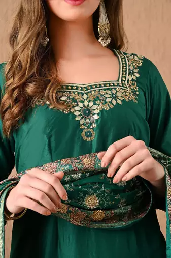 Mesmerising green sharara set with gotta zardozi and pearl work