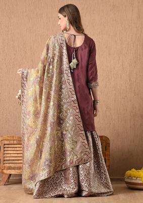  light brown sharara set with gotta zardozi and pearl work 2