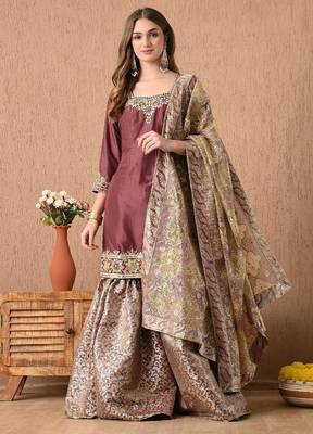  light brown sharara set with gotta zardozi and pearl work 1