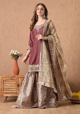  light brown sharara set with gotta zardozi and pearl work 3
