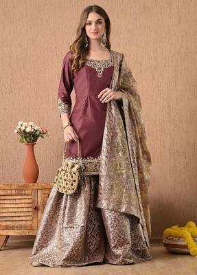  light brown sharara set with gotta zardozi and pearl work 4
