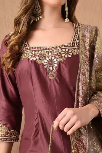  light brown sharara set with gotta zardozi and pearl work