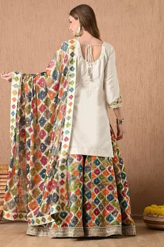 cream lehnga set with gotta zardozi thread and sequins work