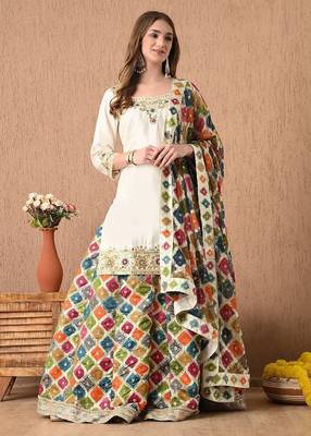 cream lehnga set with gotta zardozi thread and sequins work 1