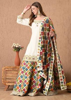 cream lehnga set with gotta zardozi thread and sequins work 3