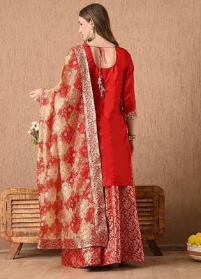 Ethereal red sharara set with gotta zardozi and sequins work 2