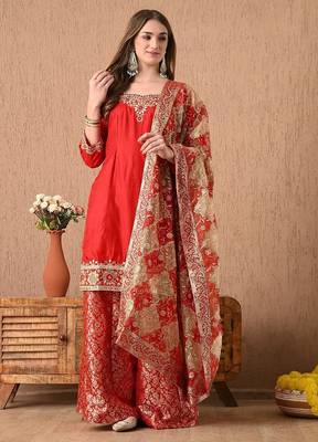 Ethereal red sharara set with gotta zardozi and sequins work 1