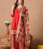 Ethereal red sharara set with gotta zardozi and sequins work