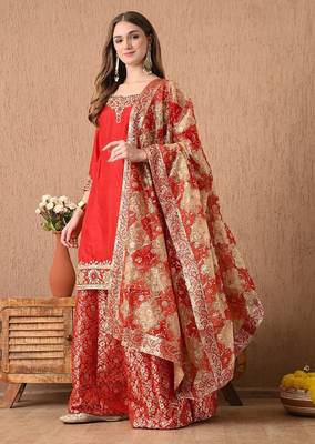 Ethereal red sharara set with gotta zardozi and sequins work 3