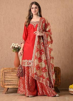Ethereal red sharara set with gotta zardozi and sequins work 4