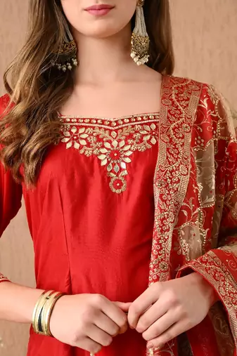 Ethereal red sharara set with gotta zardozi and sequins work