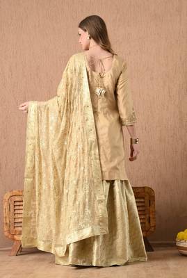 Mesmerising golden sharara set with gotta zardozi and sequins work 2