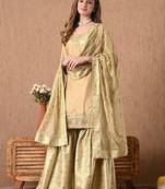 Mesmerising golden sharara set with gotta zardozi and sequins work