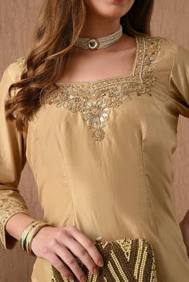 Mesmerising golden sharara set with gotta zardozi and sequins work 5