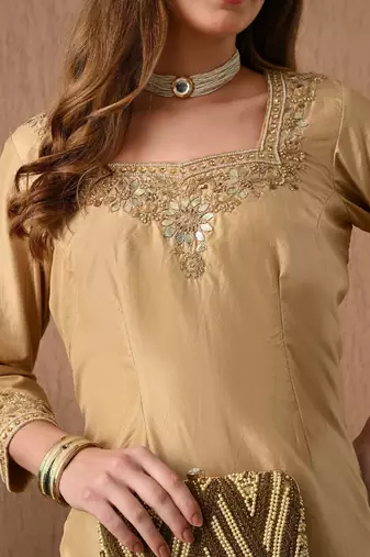 Mesmerising golden sharara set with gotta zardozi and sequins work