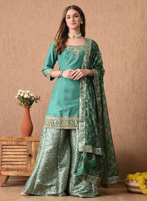 Graceful pista green sharara set with gotta zardozi and sequins work 2