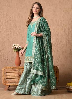 Graceful pista green sharara set with gotta zardozi and sequins work 3