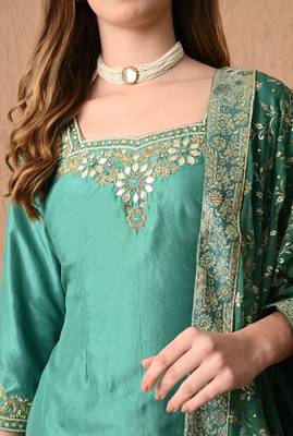 Graceful pista green sharara set with gotta zardozi and sequins work 4