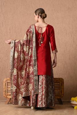 Sophesticated maroon sharara set with gotta zardozi and sequins work 1