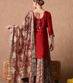 Sophesticated maroon sharara set with gotta zardozi and sequins work