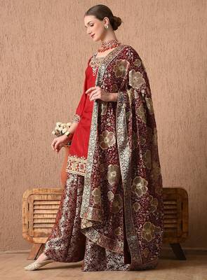 Sophesticated maroon sharara set with gotta zardozi and sequins work 3