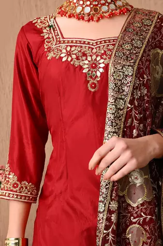 Sophesticated maroon sharara set with gotta zardozi and sequins work