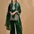 Green silk kurta set with zardozi pearl & cutdana work