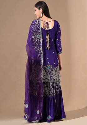 Purple sharara set with zardozi & cutdana embroidery 2