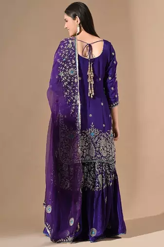 Purple sharara set with zardozi & cutdana embroidery