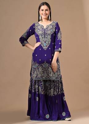 Purple sharara set with zardozi & cutdana embroidery 1