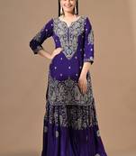 Purple sharara set with zardozi & cutdana embroidery