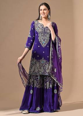 Purple sharara set with zardozi & cutdana embroidery 3