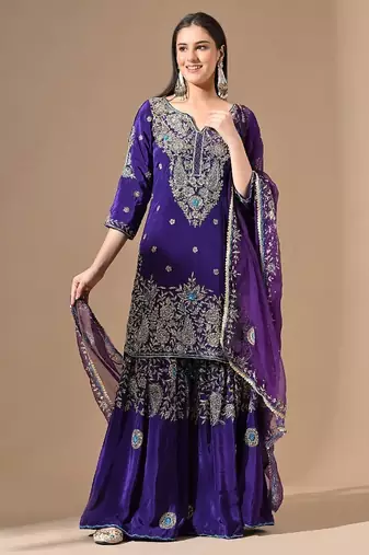 Purple sharara set with zardozi & cutdana embroidery