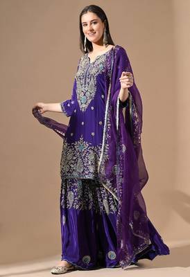 Purple sharara set with zardozi & cutdana embroidery 4