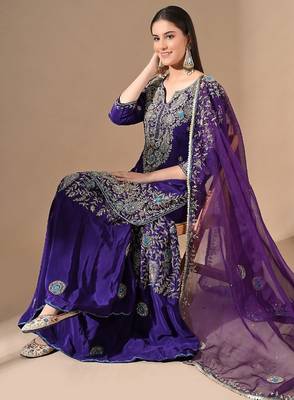 Purple sharara set with zardozi & cutdana embroidery 5