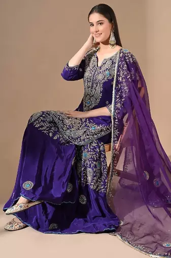 Purple sharara set with zardozi & cutdana embroidery