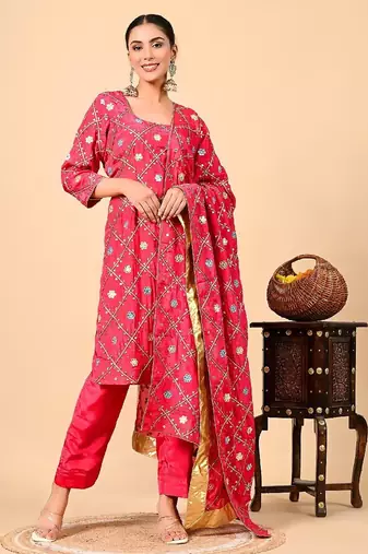 Exquisite pink kurta set with gotta thread and mirror work