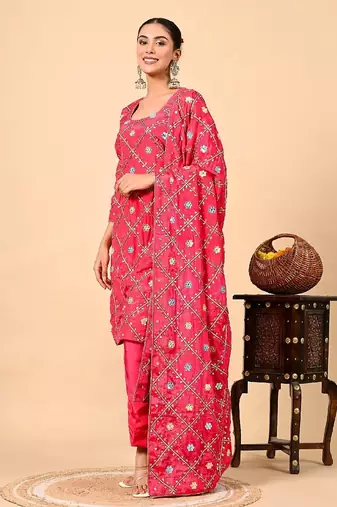 Exquisite pink kurta set with gotta thread and mirror work