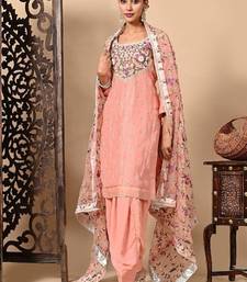 Dark peach kurta set with exceptional parsi thread and crystal work