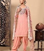 Dark peach kurta set with exceptional parsi thread and crystal work