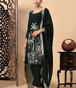 Bottle green kurta set with zardozi dabka sequins thread and pearl work