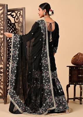 Graceful dark black sharara set with excellent work and embroidery 2