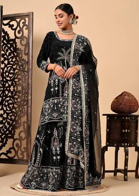 Graceful dark black sharara set with excellent work and embroidery 3