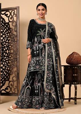 Graceful dark black sharara set with excellent work and embroidery 4