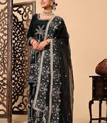 Graceful dark black sharara set with excellent work and embroidery