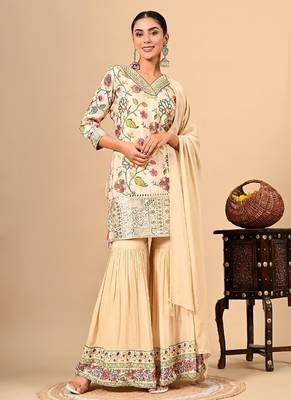Golden cream sharara set with gotta thread and sequins work 3