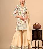 Golden cream sharara set with gotta thread and sequins work