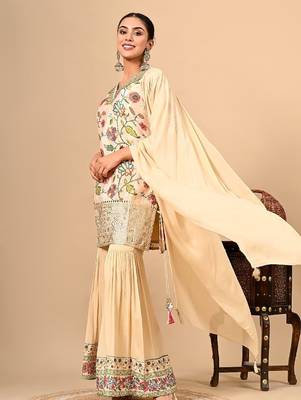 Golden cream sharara set with gotta thread and sequins work 4