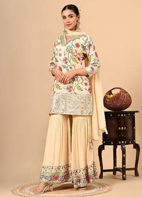 Golden cream sharara set with gotta thread and sequins work 5